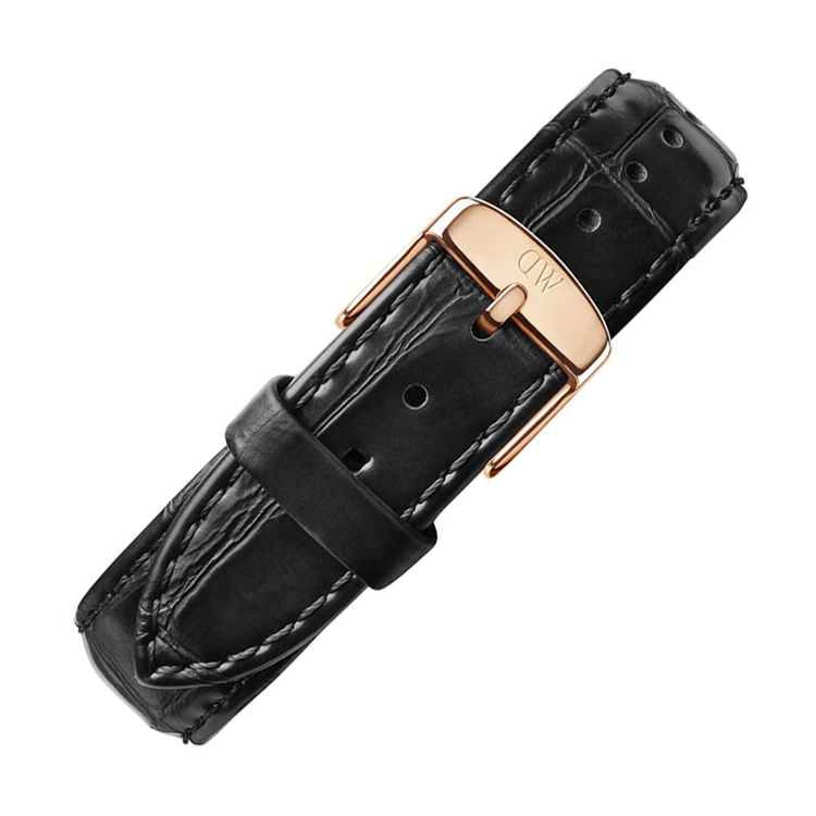 Daniel Wellington 12mm Petite Reading Zwart Leer Horlogebandje Rosé Gesp