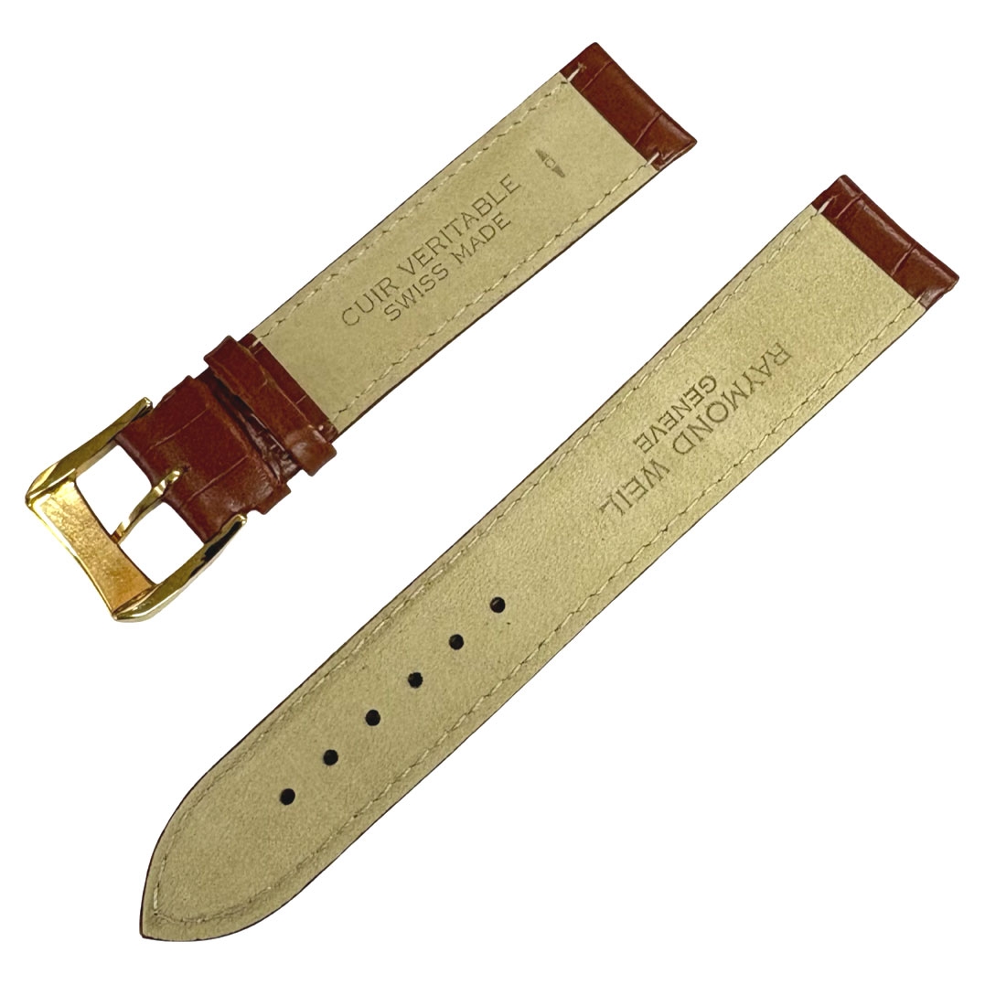 Raymond Weil Alligatorgrain Kalfslederen Horlogeband Cognac - met Gesp