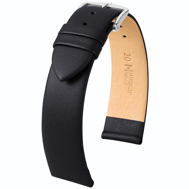 Hirsch Italocalf Nappa Leer Horlogebandje Zwart - 8mm