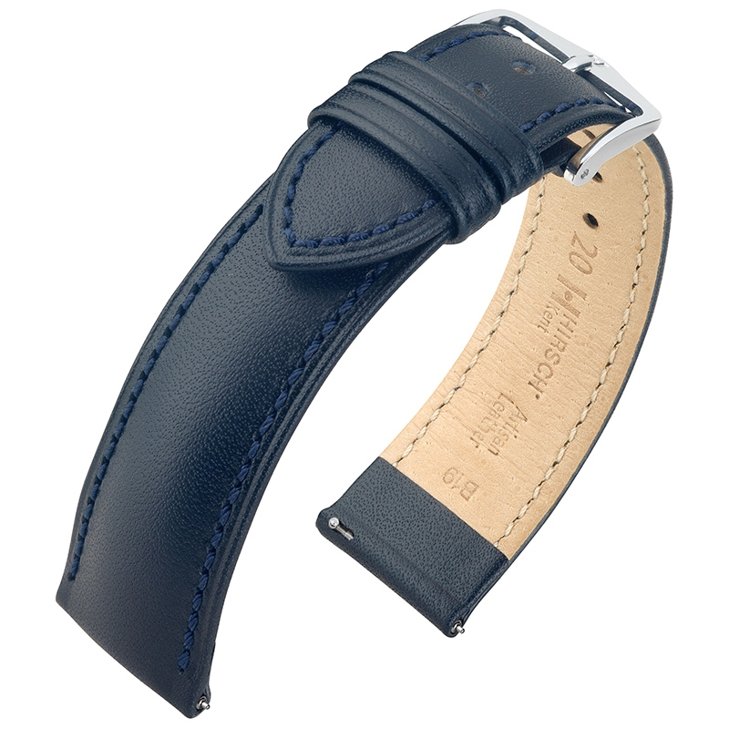 Hirsch Kent Artisan Horlogebandje Italiaans Kalfsleer Donkerblauw