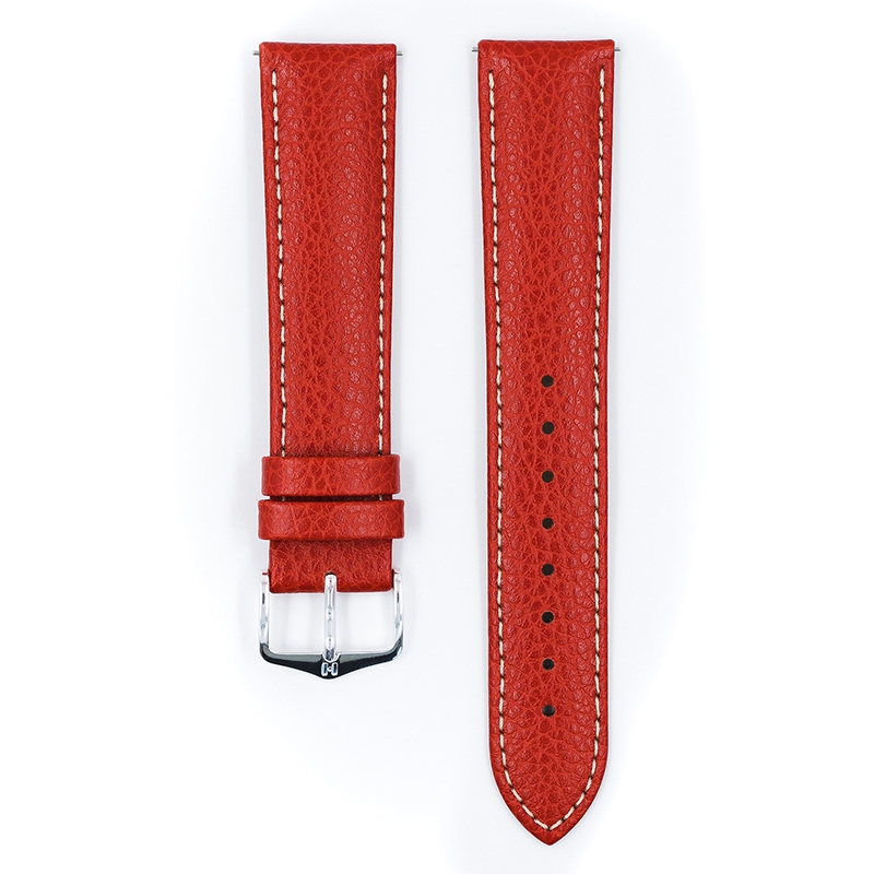 Hirsch Kansas Horlogebandje Buffelgrain Rood Wit Stiksel