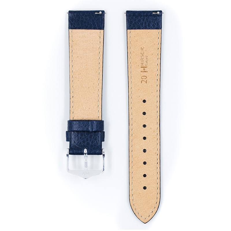 Hirsch Kansas Horlogebandje Buffelgrain Blauw Wit Stiksel