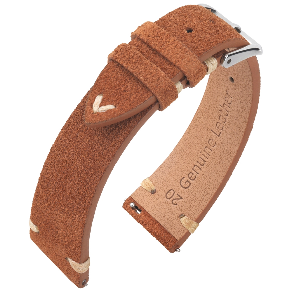 Suede Lederen Vintage Horlogebandje V-Stitch Cognac