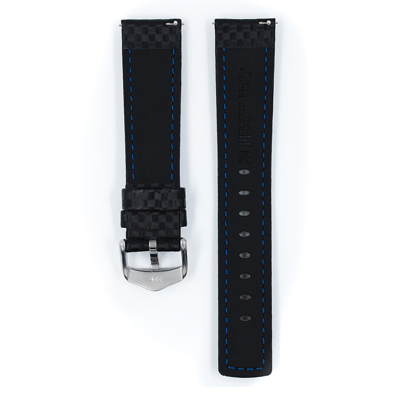 Hirsch Carbon Horlogebandje 100 m Water-Resistant Zwart met Rood Stiksel