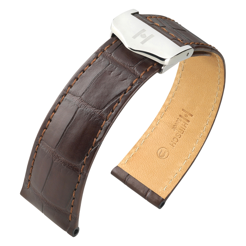 Horlogeband voor Cartier Tank met Vouwsluiting - Hirsch Savoir Louisiana Alligator Donkerbruin