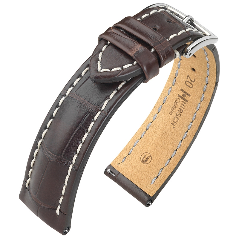 Hirsch Capitano Louisiana Alligator Horlogebandje Semi-Mat Bruin