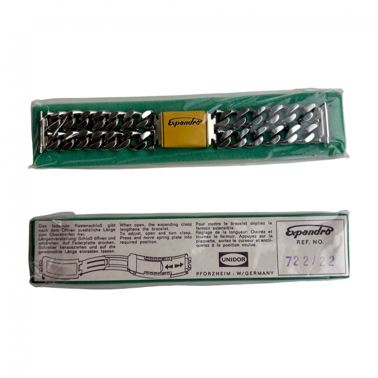 Expandro Double Chain Link Stalen Horlogeband 717/22 - 722/22 - Vintage New Old Stock Jaren 1970
