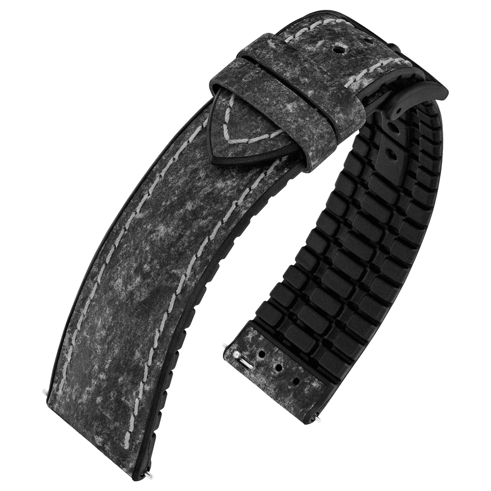 Hirsch Stone Performance Horlogeband Leisteen / Rubber - Zwart