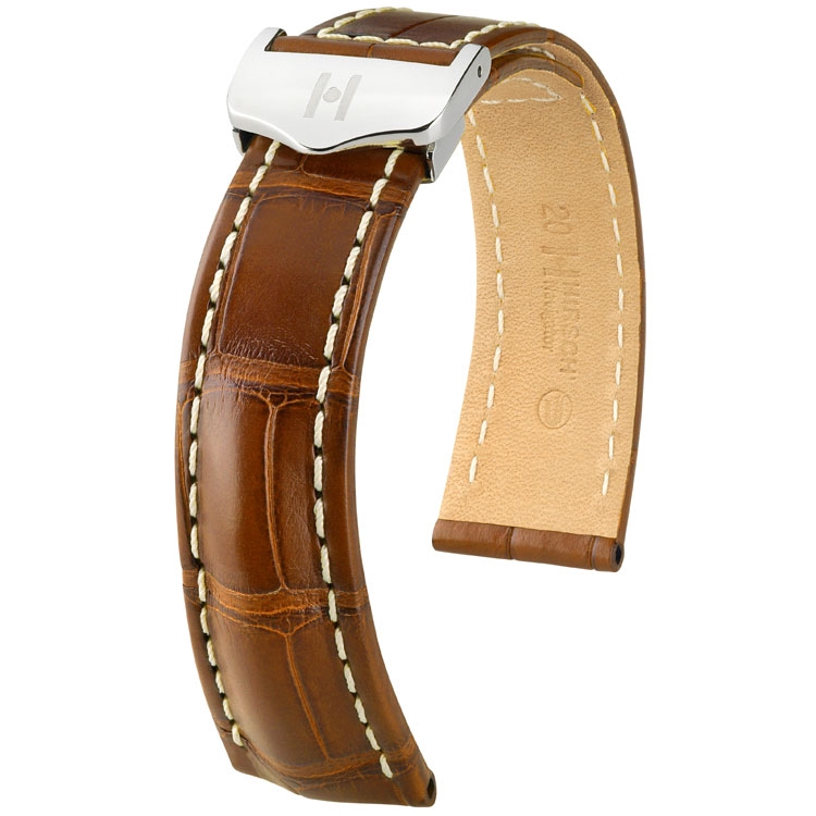 Horlogeband Voor Breitling Vouwsluiting - Hirsch Navigator Louisiana Alligator Goudbruin