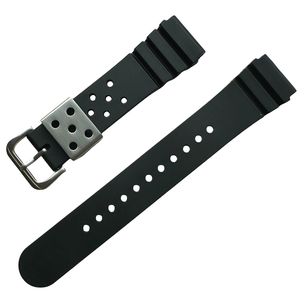 Seiko Style Flat Vent GL831 PU SS Duikhorloge Horlogeband Zwart - 22mm