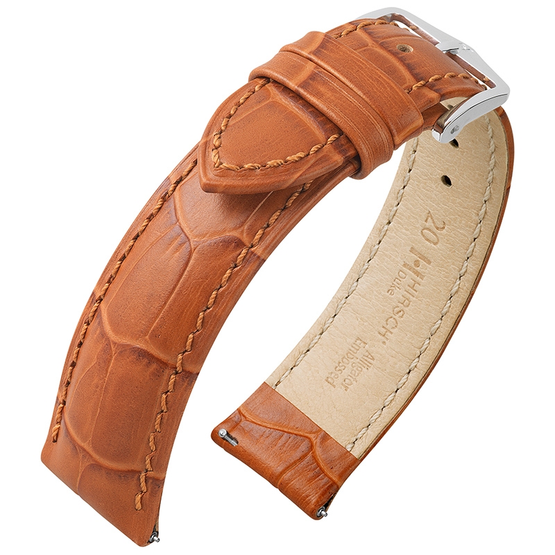 Hirsch Duke Horlogebandje Alligatorgrain Lichtbruin
