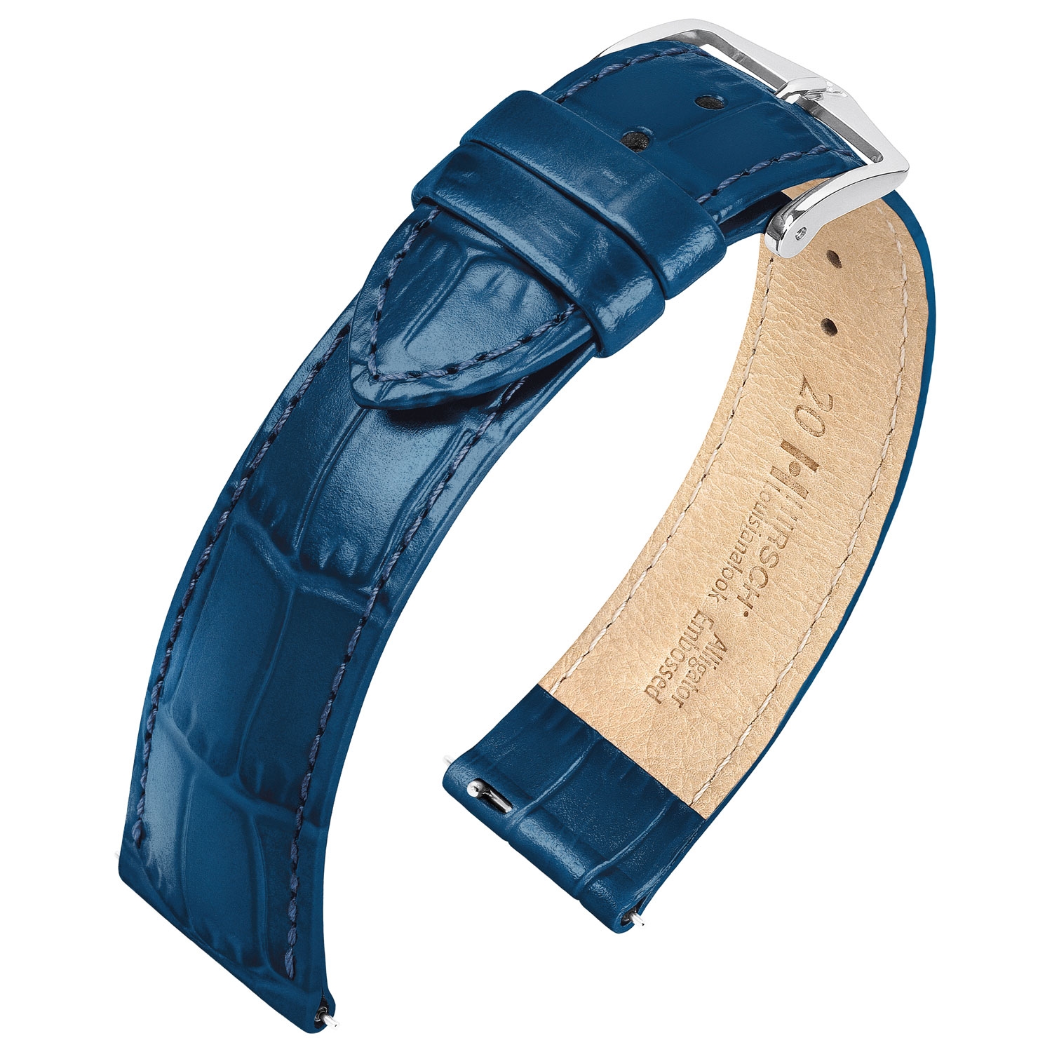 Hirsch Louisianalook Alligatorprint Horlogebandje Glanzend Blauw
