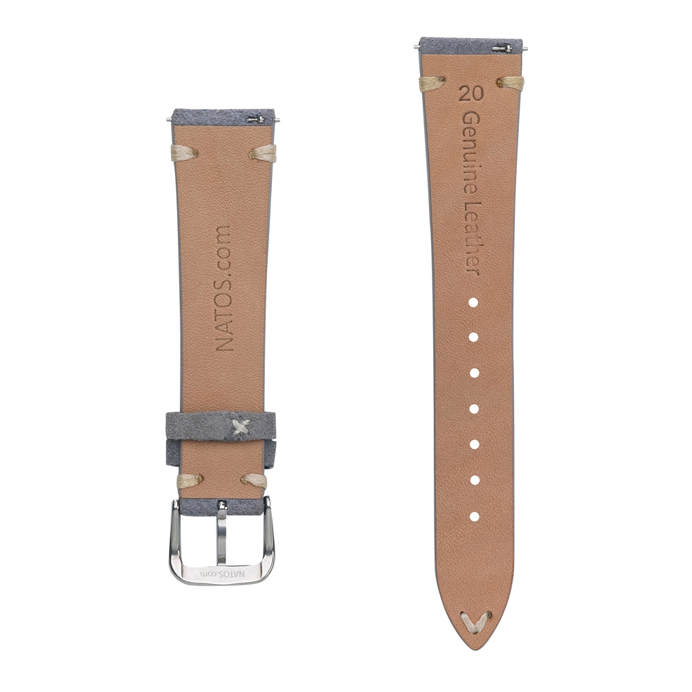 Suede Lederen Vintage Horlogebandje V-Stitch Grijs