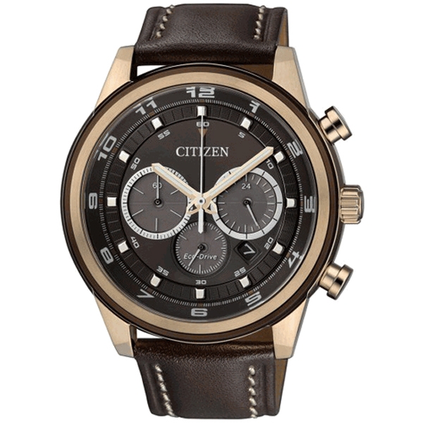  Citizen Eco-Drive Chronograph CA4037-01W Horlogeband Donkerbruin 22mm