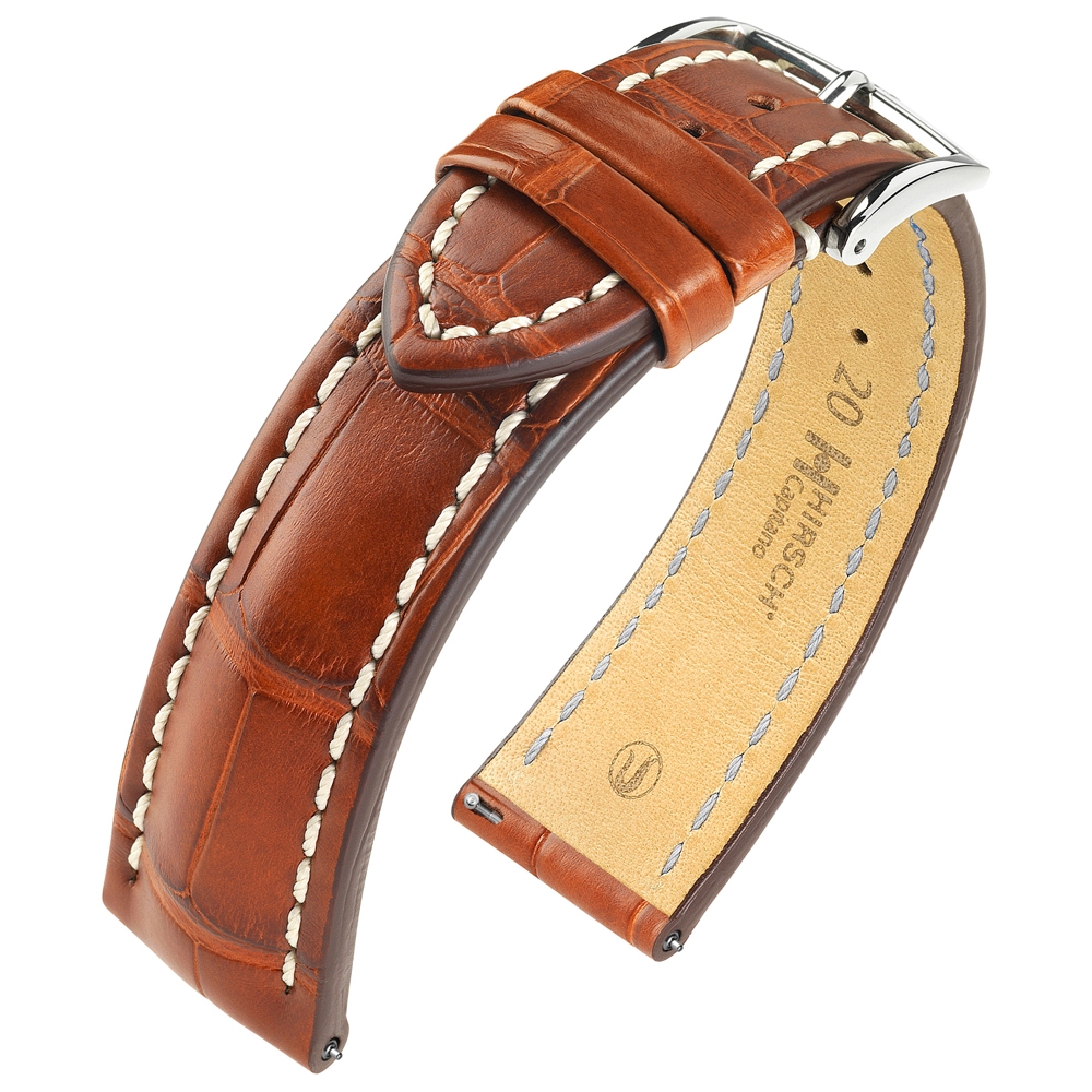 Hirsch Capitano Louisiana Alligator Horlogebandje Semi-Mat Goudbruin