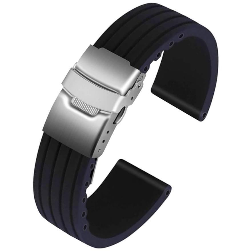 Silicone Rubberen Horlogeband met Vouwsluiting - Zwart