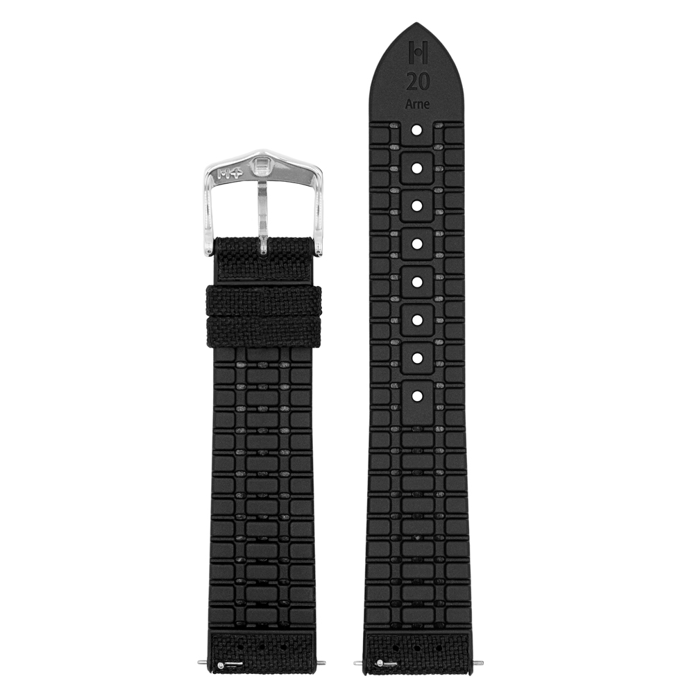 Hirsch Arne Performance Recycled Horlogeband Zwart PET / Zwart Rubber