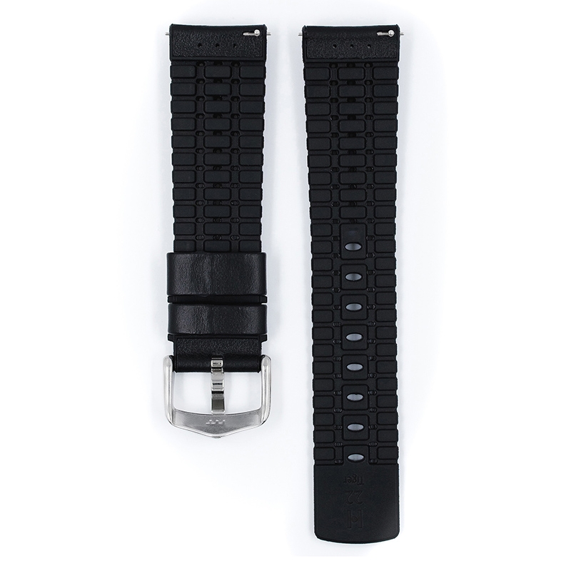 Hirsch Tiger Performance Horlogeband Zwart Leer / Zwart Rubber