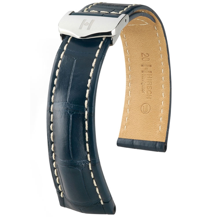 Horlogeband Voor Breitling Vouwsluiting - Hirsch Navigator Louisiana Alligator Mat Blauw